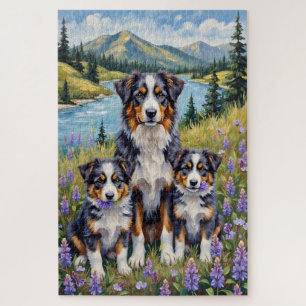 Australischer Schäferhund Lupinenwiesen-Kunst Puzzle