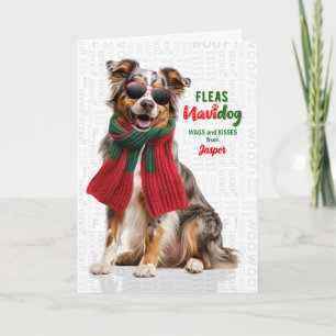 Australischer Schäferhund Lustige Flöhe Navidog mi Feiertagskarte