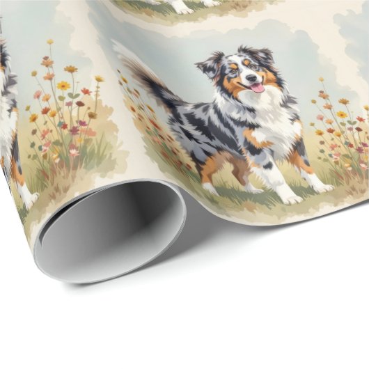 Australischer Schäferhund Merle Langschwanz Geschenkpapier (Rolleneckpunkt)
