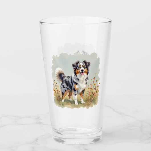 Australischer Schäferhund Merle Langschwanz Glas (Vorderseite)
