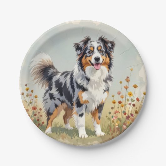 Australischer Schäferhund Merle Langschwanz Pappteller (Vorderseite)