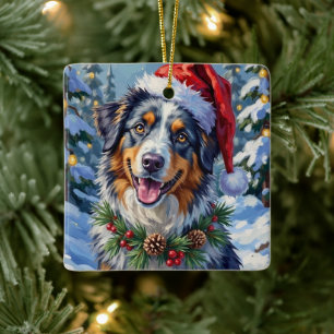 Australischer Schäferhund Merle Winter Weihnachtsk Keramikornament