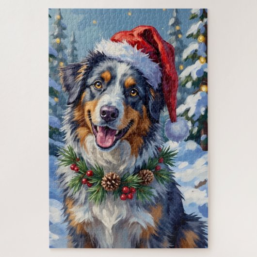 Australischer Schäferhund Merle Winter Weihnachtsk Puzzle (Vertikal)