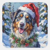 Australischer Schäferhund Merle Winter Weihnachtsk Quadratischer Aufkleber (Vorderseite)