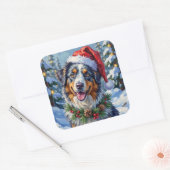 Australischer Schäferhund Merle Winter Weihnachtsk Quadratischer Aufkleber (Umschlag)