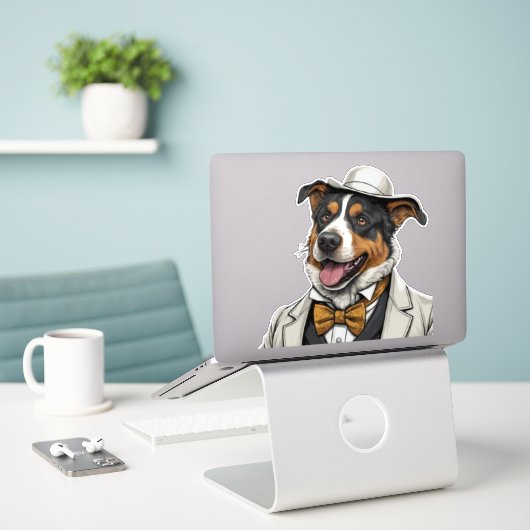 Australischer Schäferhund mit Anzug Aufkleber (Laptop auf Schreibtisch)