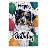 Australischer Schäferhund mit Balloons Geburtstag Mittlere Geschenktüte (Vorderseite)