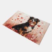 Australischer Schäferhund mit Rose - Valentinstag Fußmatte (Schrägansicht)
