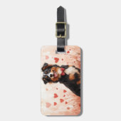 Australischer Schäferhund mit Rose - Valentinstag Gepäckanhänger (Vorderseite vertikal)