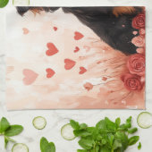 Australischer Schäferhund mit Rose - Valentinstag Geschirrtuch (Gefaltet)