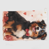 Australischer Schäferhund mit Rose - Valentinstag Golfhandtuch (Horizontal)