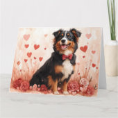 Australischer Schäferhund mit Rose - Valentinstag Karte (Vorderseite)