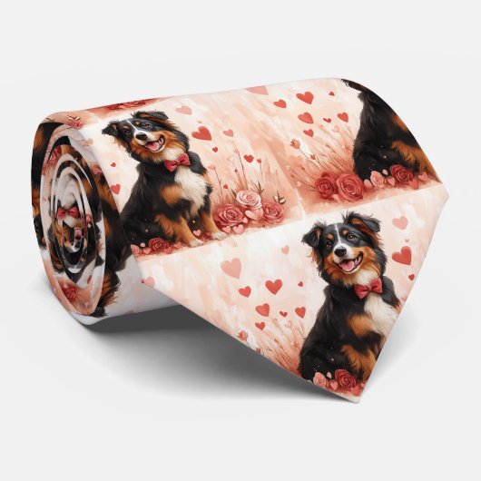 Australischer Schäferhund mit Rose - Valentinstag Krawatte (Gerollt)