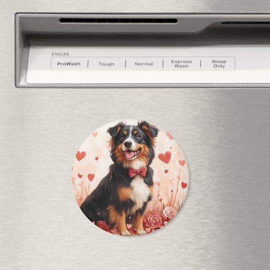 Australischer Schäferhund mit Rose - Valentinstag Magnet (In Situ (Geschirrspüler))