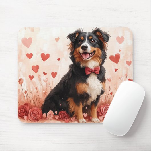 Australischer Schäferhund mit Rose - Valentinstag Mousepad (Mit Mouse)