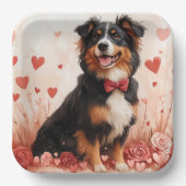 Australischer Schäferhund mit Rose - Valentinstag Pappteller (Vorderseite)