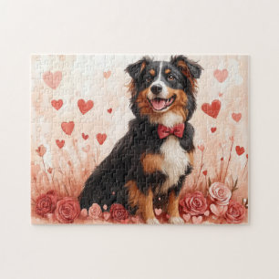 Australischer Schäferhund mit Rose - Valentinstag Puzzle