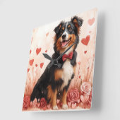 Australischer Schäferhund mit Rose - Valentinstag Quadratische Wanduhr (Winkel)