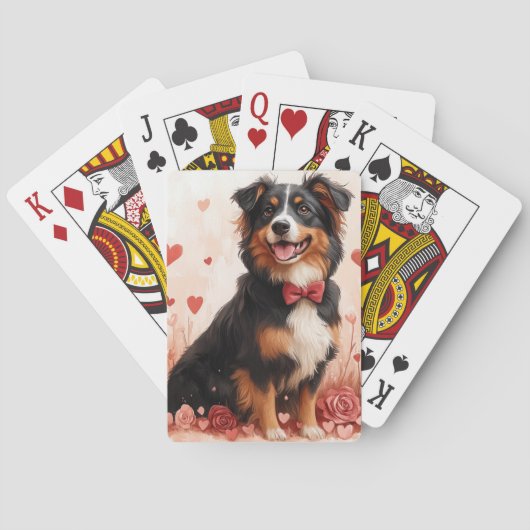 Australischer Schäferhund mit Rose - Valentinstag Spielkarten (Rückseite)