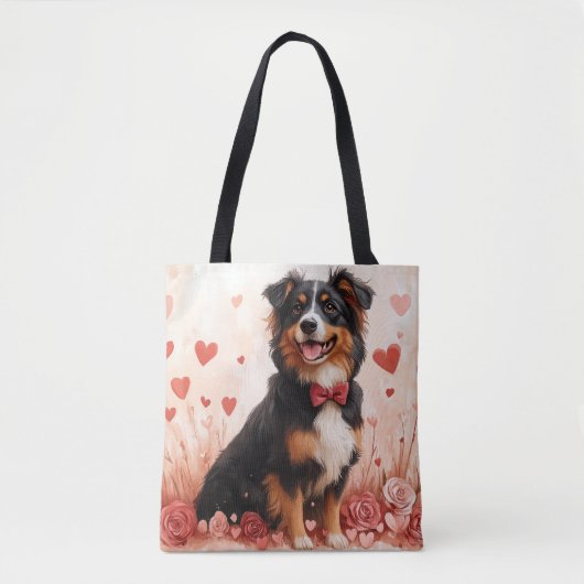 Australischer Schäferhund mit Rose - Valentinstag Tasche (Vorderseite)