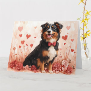 Australischer Schäferhund mit Rosen - Valentinstag Karte