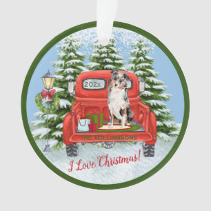 Australischer Schäferhund mit Vintage-Rotem LKW Ornament