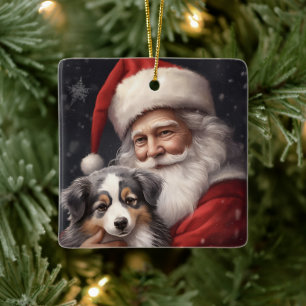 Australischer Schäferhund mit Weihnachten des Weih Keramikornament