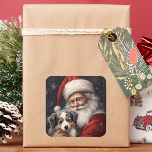 Australischer Schäferhund mit Weihnachten des Weih Quadratischer Aufkleber