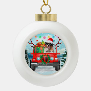 Australischer Schäferhund mit Weihnachtsgeschenken Keramik Kugel-Ornament
