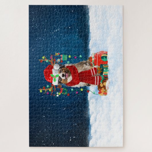 Australischer Schäferhund mit Weihnachtsgeschenken Puzzle (Vertikal)