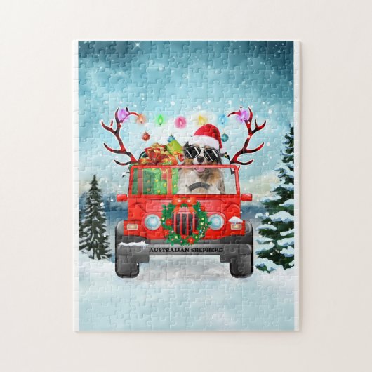 Australischer Schäferhund mit Weihnachtsgeschenken Puzzle (Vertikal)