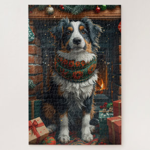 Australischer Schäferhund mit Weihnachtsgeschenken Puzzle