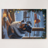 Australischer Schäferhund mit Weihnachtslichtern F Puzzle (Horizontal)
