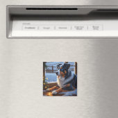 Australischer Schäferhund mit Weihnachtslichtern U Magnet (In Situ (Geschirrspüler))