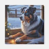 Australischer Schäferhund mit Weihnachtslichtern U Magnet (Vorne)