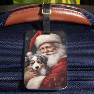 Australischer Schäferhund mit Weihnachtsmann Weihn Gepäckanhänger