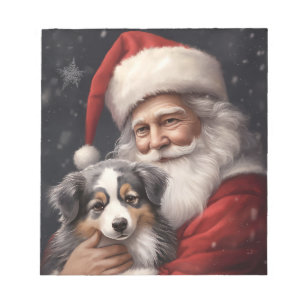 Australischer Schäferhund mit Weihnachtsmann Weihn Notizblock