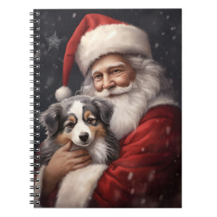 Australischer Schäferhund mit Weihnachtsmann Weihn Notizblock