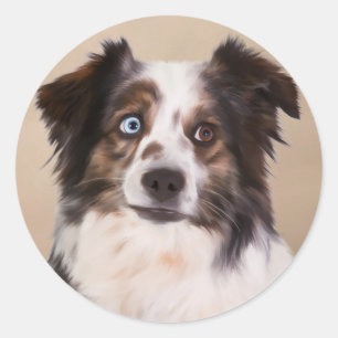 Australischer Schäferhund Ölmalerei Kunst Runder Aufkleber