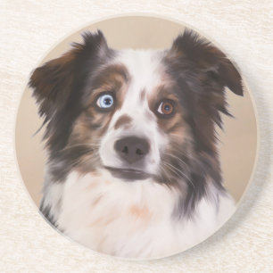 Australischer Schäferhund Ölmalerei Kunst Sandstein Untersetzer