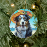 Australischer Schäferhund On Beach Liebhaber Somme Keramik Ornament<br><div class="desc">Sie suchen das perfekte Sommergeschenk für einen Hundefreund? Schauen Sie sich nur diesen atemberaubenden Hund an der Strand-Szene-Design! Dieses auffällige Design spiegelt den spielerischen Geist dieser geliebten Rasse wider, die auf dem Sand fröllt und die Sonne und das Surfen einnimmt. Mit seinen lebhaften Farben und seinem lebendigen Detail wird dieses...</div>