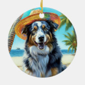 Australischer Schäferhund On Beach Liebhaber Somme Keramik Ornament (Hinten)