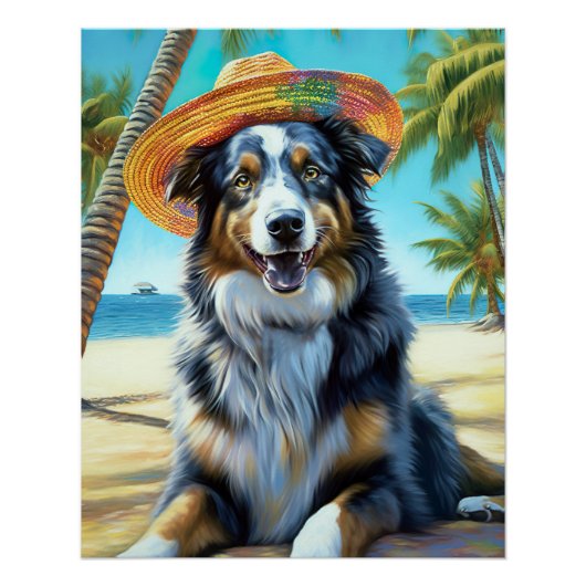 Australischer Schäferhund On Beach Liebhaber Somme Poster (Vorderseite)
