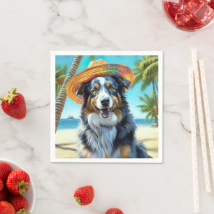 Australischer Schäferhund On Beach Liebhaber Somme Serviette