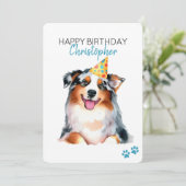 Australischer Schäferhund personalize Happy Birthd Karte (Stehend Vorderseite)