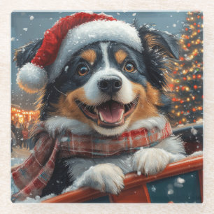 Australischer Schäferhund Roller Coaster Weihnacht Glasuntersetzer