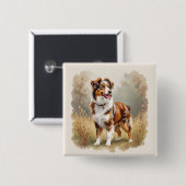 Australischer Schäferhund Roter Merle Aussie Button (Vorne & Hinten)