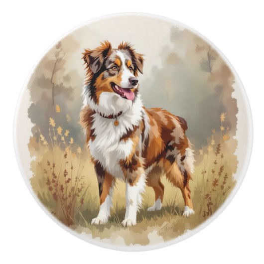 Australischer Schäferhund Roter Merle Aussie Keramikknauf (Vorderseite)
