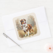 Australischer Schäferhund Roter Merle Aussie Quadratischer Aufkleber (Umschlag)