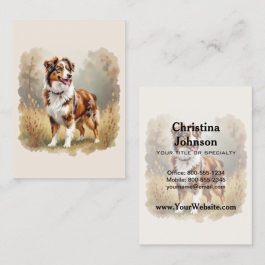 Australischer Schäferhund Roter Merle Aussie Visitenkarte (Vorne/Hinten)
